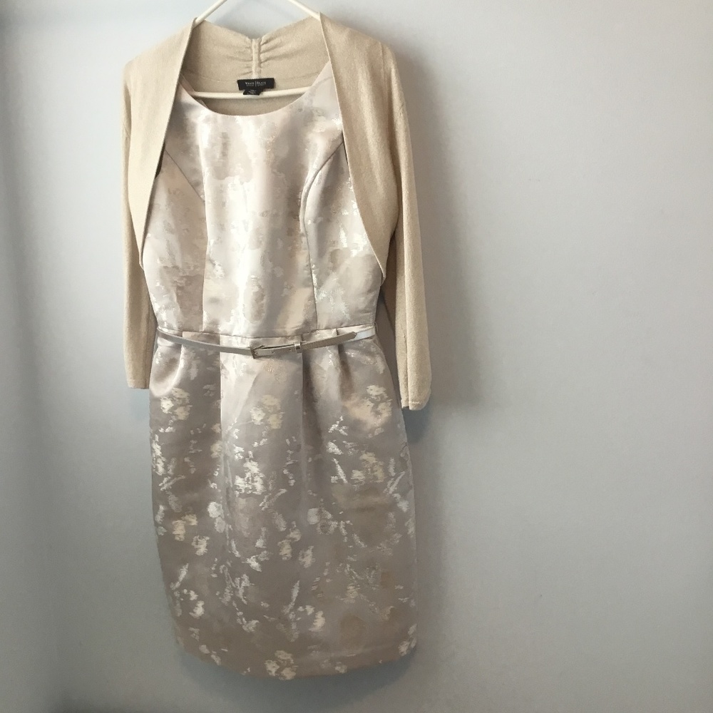 White House Black Market Gold Sz 6 Sleeveless Metallic Fit & Flare Dress…